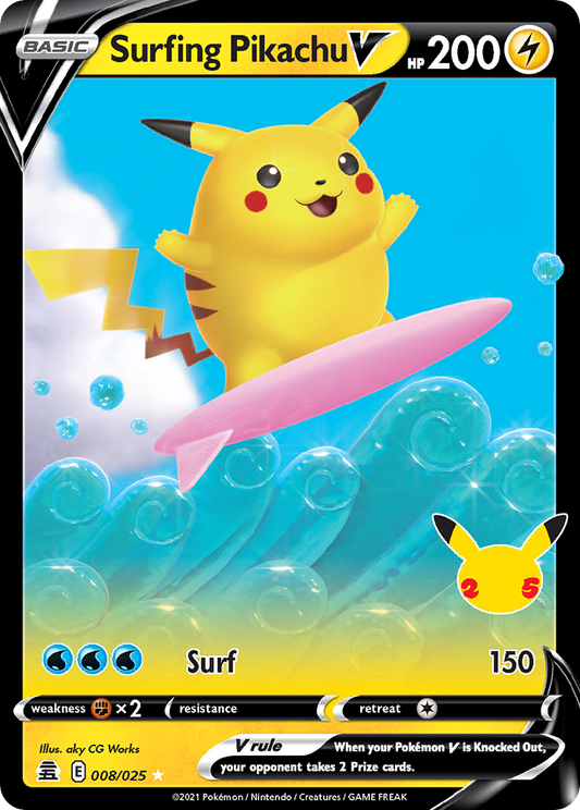 Surfing Pikachu V 008/025 V Rare Celebrations Holo NM/M