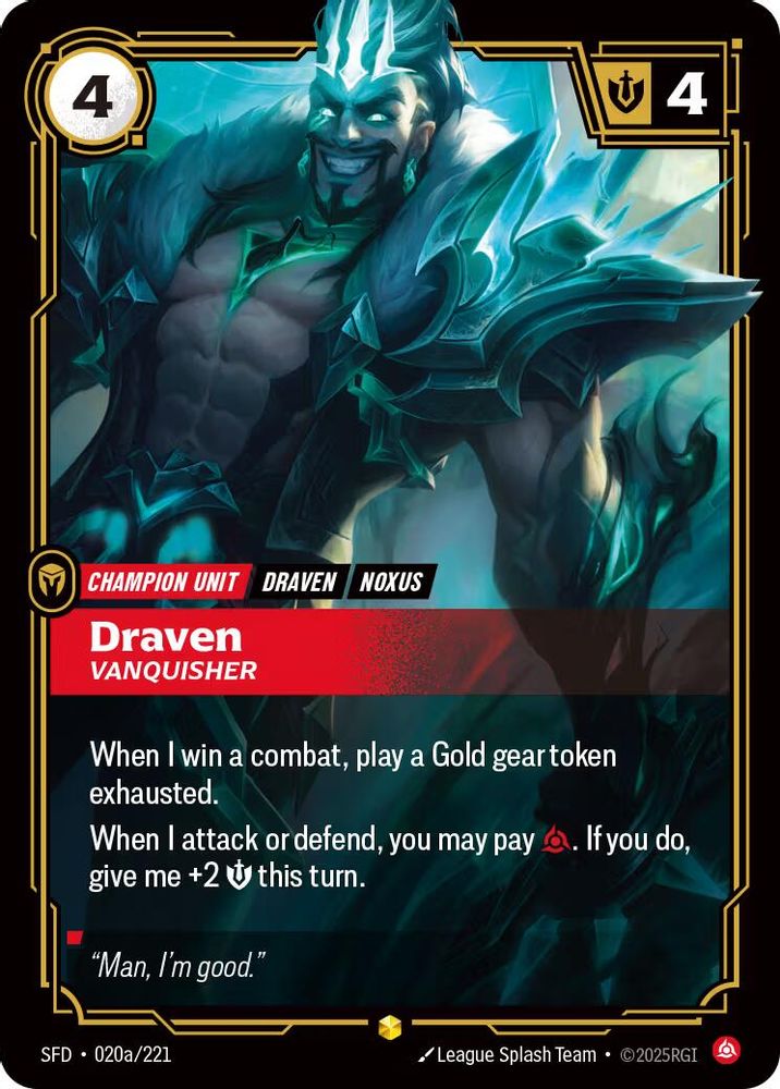 Draven - Vanquisher (Alternate Art) 020A/221 Showcase Spiritforged NM/M