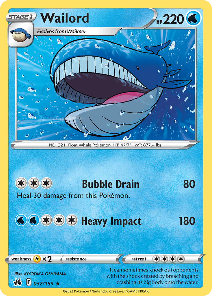 Wailord 032/159 Rare Reverse Holo Crown Zenith NM/LP