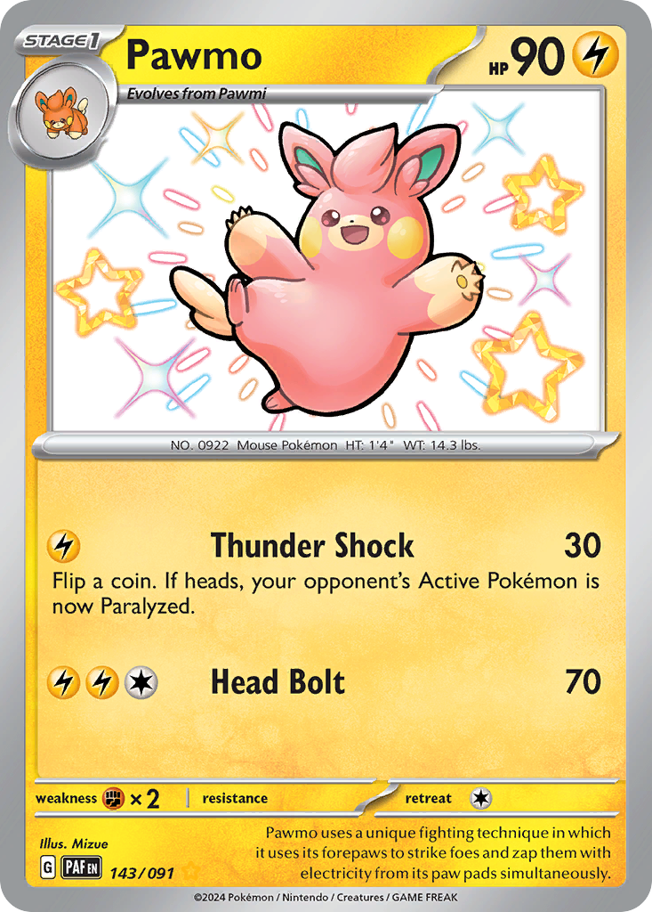 Pawmo 143/091 Shiny Rare Paldean Fates NM/M