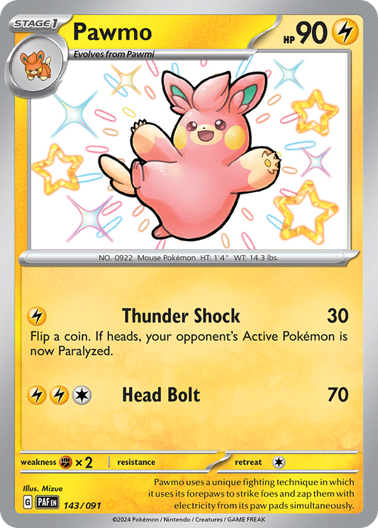 Pawmo 143/091 Shiny Rare Paldean Fates NM/M