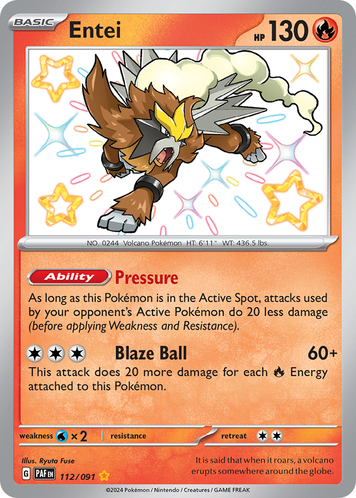 Entei 112/091 Shiny Rare Paldean Fates NM/M