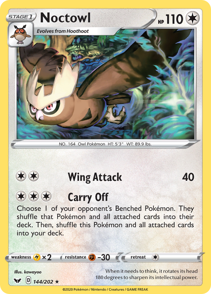 Noctowl 144/202 Rare Reverse Holo Sword & Shield NM/LP