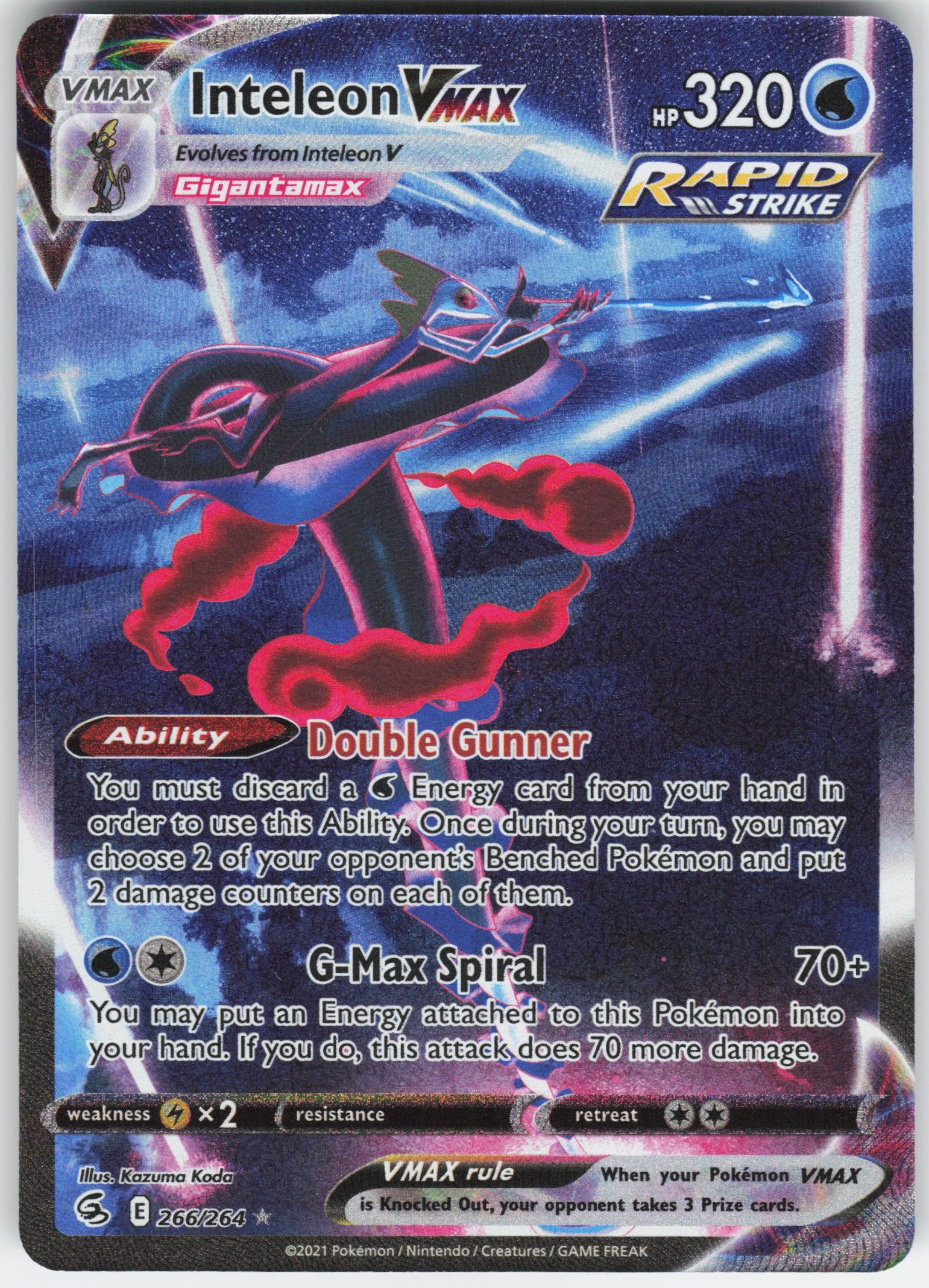 Inteleon VMAX (Alternate Art Secret) Secret Rare SWSH08: Fusion Strike 266/264 NM