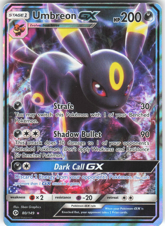 Umbreon GX 80/149 Ultra Rare SM Base Set Holo MP/HP