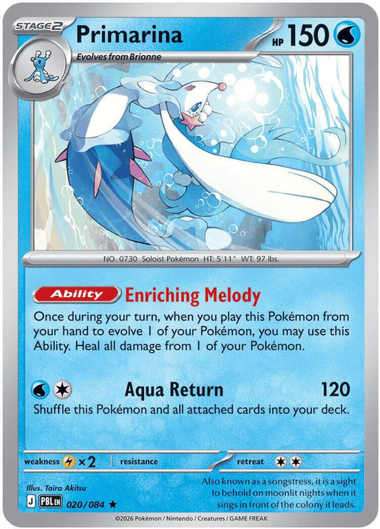 Primarina 020/084 Rare Reverse Holo Pitch Black NM/M