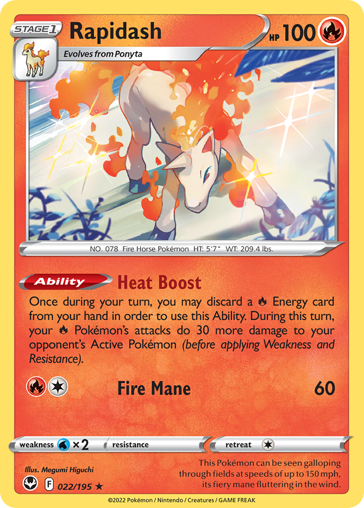 Rapidash 022/195 Rare Reverse Holo Silver Tempest Holo NM/LP