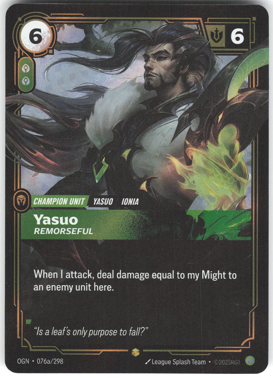 Yasuo - Remorseful (Alternate Art) Showcase Origins 076a/298 NM