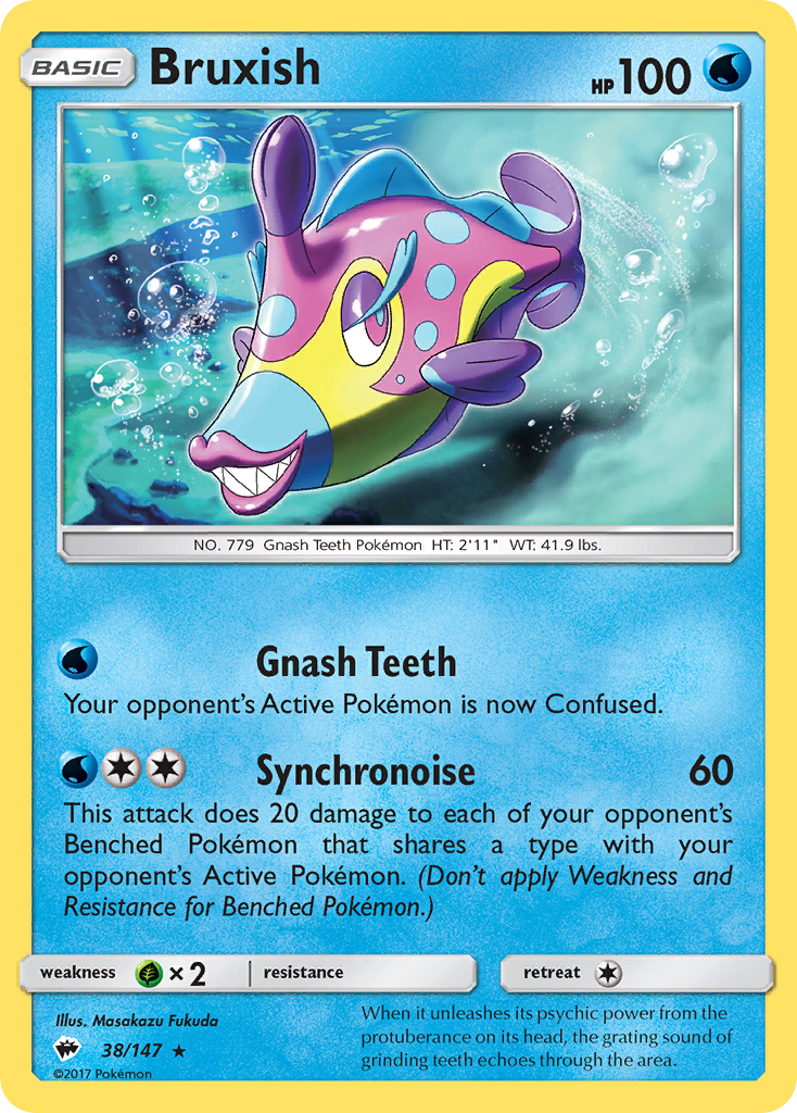 Bruxish 38/147 Rare Reverse Holo Burning Shadows NM/LP