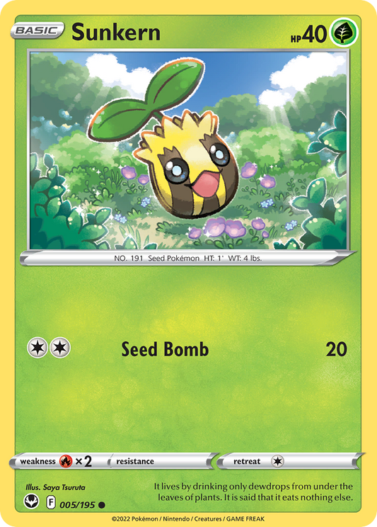Sunkern 005/195 Common Reverse Holo Silver Tempest NM/LP