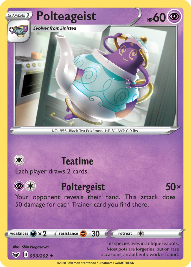 Polteageist 090/202 Rare Reverse Holo Sword & Shield NM/LP