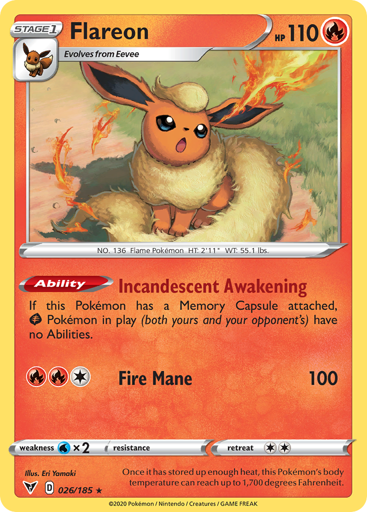 Flareon 026/185 Rare Reverse Holo Vivid Voltage NM/LP