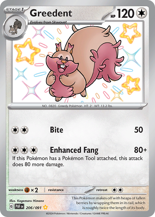 Greedent 206/091 Shiny Rare Paldean Fates NM/M