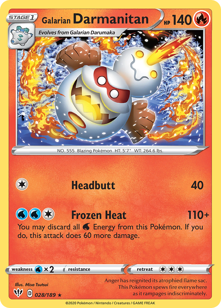 Galarian Darmanitan 028/189 Rare Reverse Holo Darkness Ablaze NM/LP