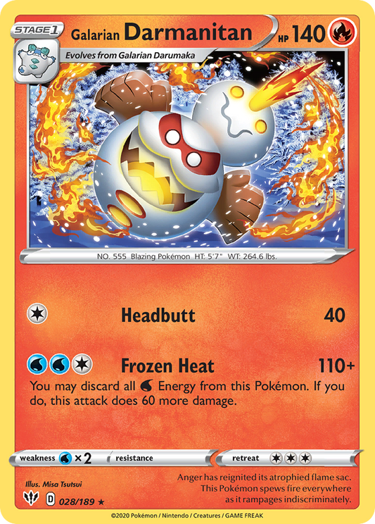 Galarian Darmanitan 028/189 Rare Reverse Holo Darkness Ablaze NM/LP