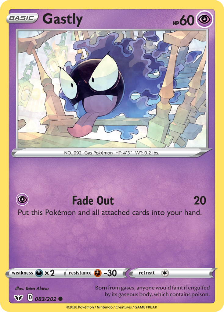 Gastly 083/202 Common Reverse Holo Sword & Shield NM/LP