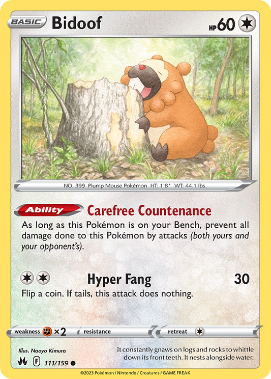 Bidoof 111/159 Common Reverse Holo Crown Zenith NM/LP