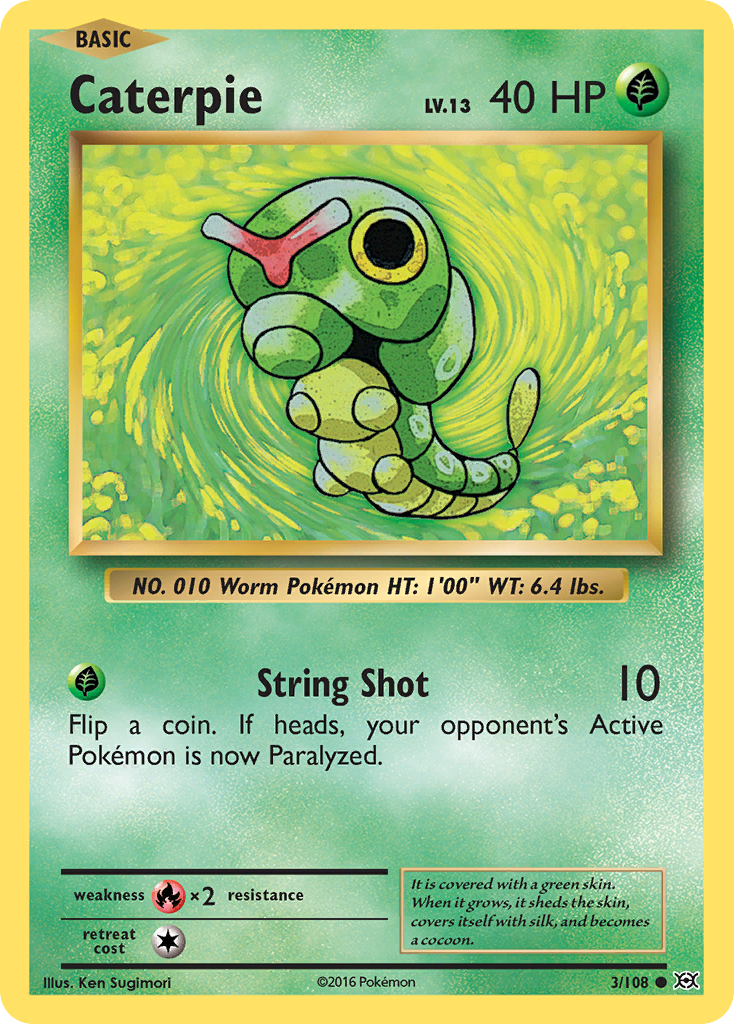 Caterpie 3/108 Common Reverse Holo Evolutions NM/M