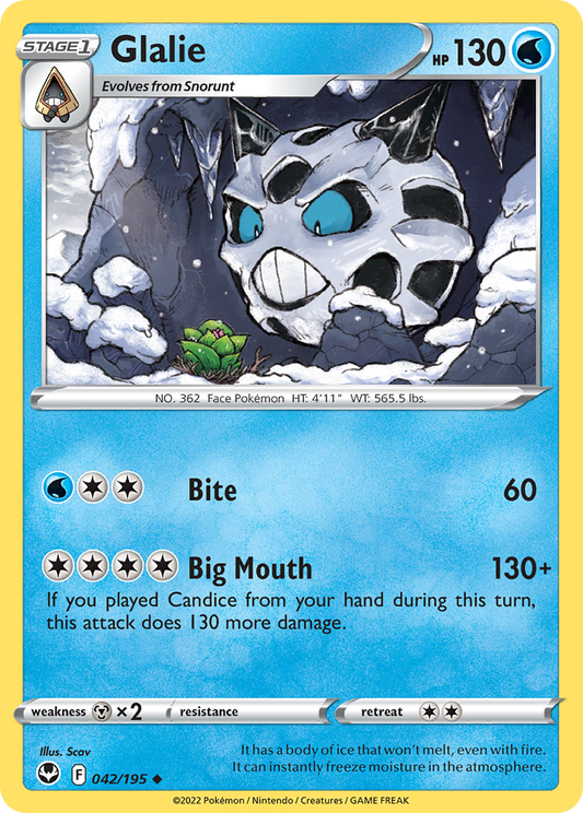 Glalie 042/195 Uncommon Reverse Holo Silver Tempest NM/LP