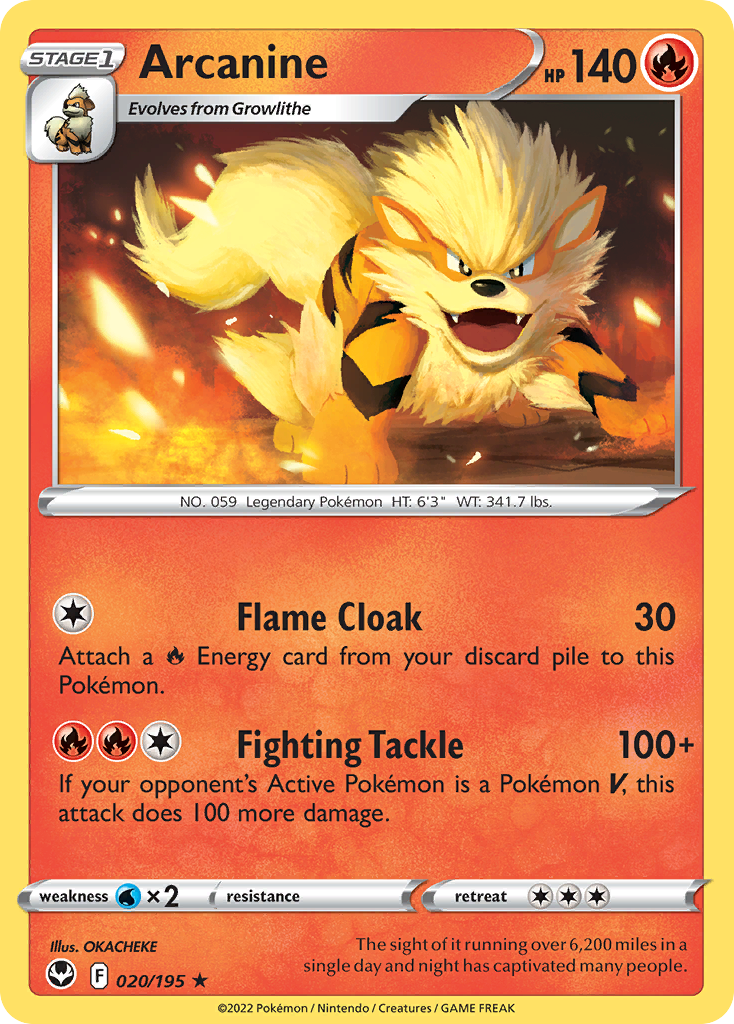 Arcanine 020/195 Rare Silver Tempest NM/M