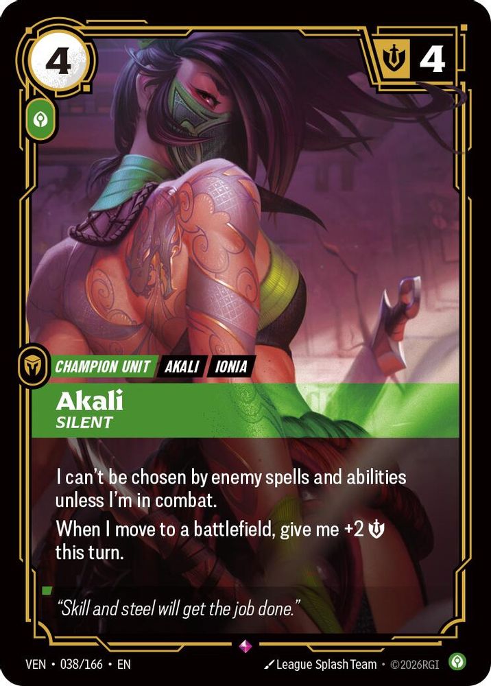 Akali - Silent 038/166 Rare Vendetta NM/M