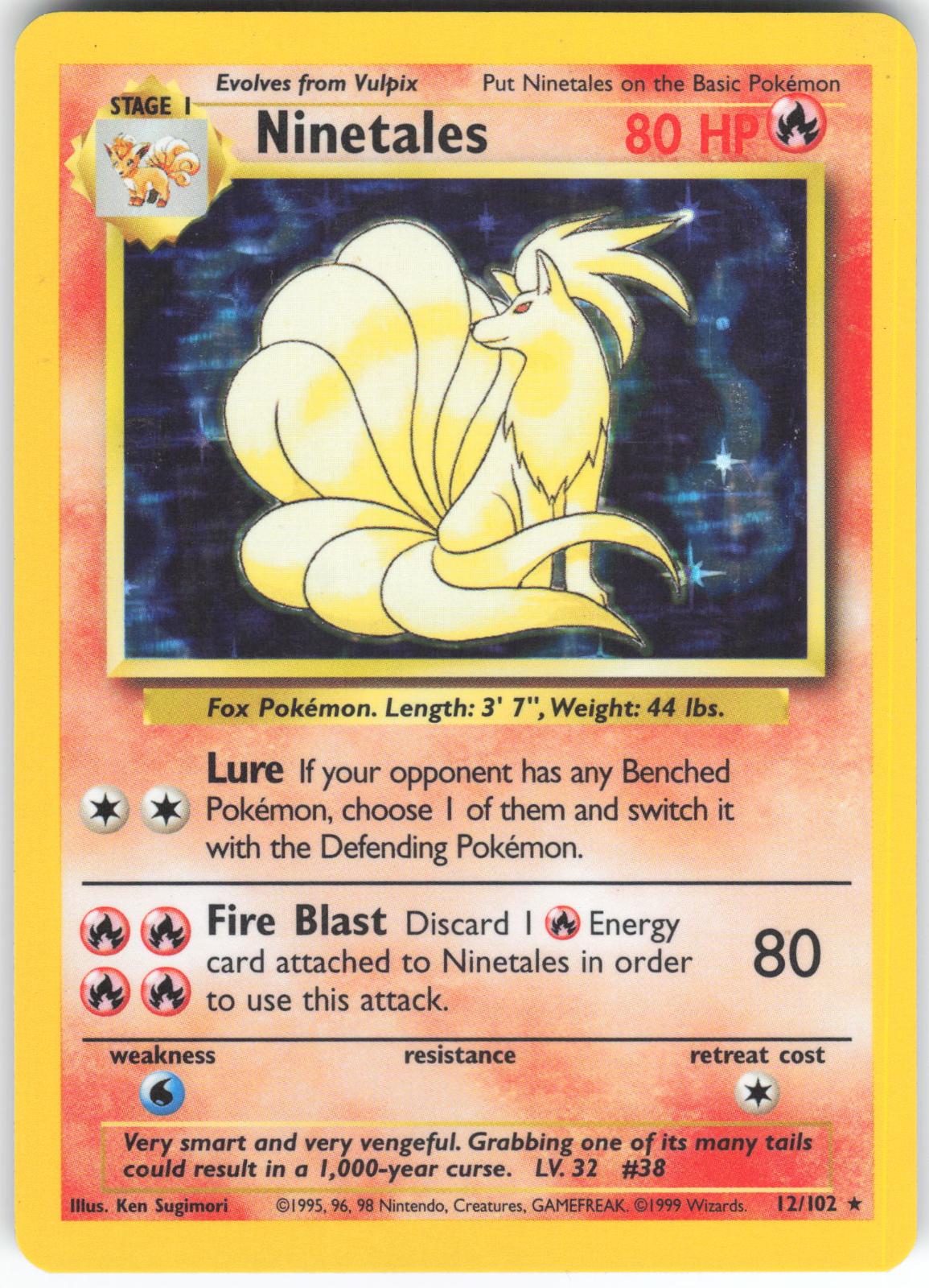 Ninetales 12/102 Holo Rare Base Set Unlimited Holo LP