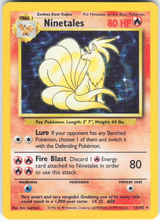 Ninetales 12/102 Holo Rare Base Set Unlimited Holo LP