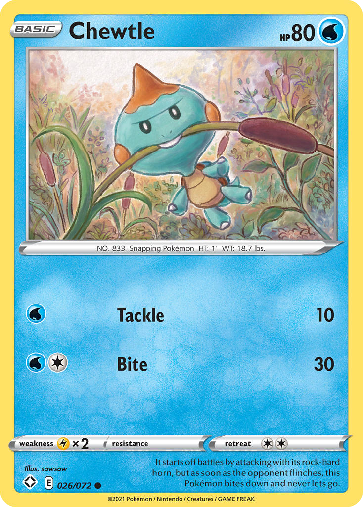 Chewtle 026/072 Common Reverse Holo Shining Fates NM/LP