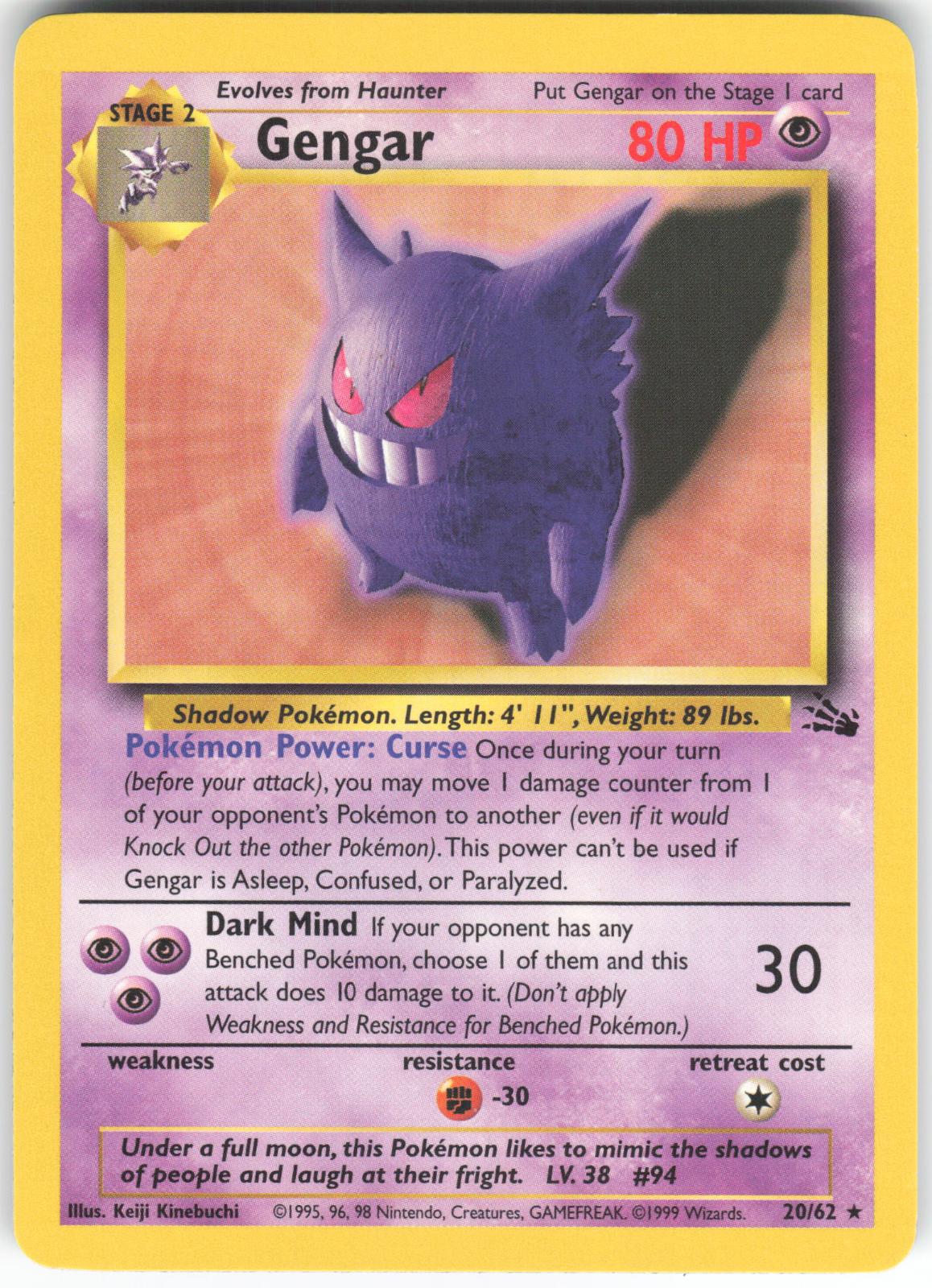 Gengar 20/62 Rare Fossil Unlimited LP