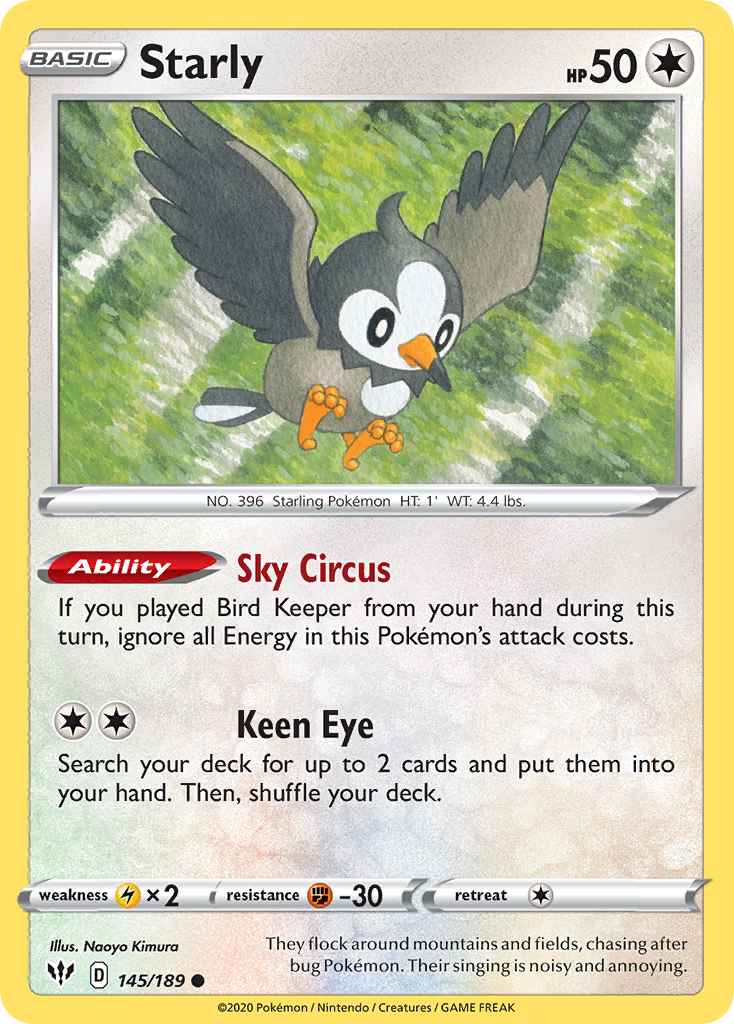 Starly 145/189 Common Reverse Holo Darkness Ablaze NM/LP