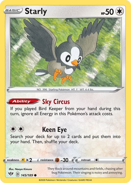 Starly 145/189 Common Reverse Holo Darkness Ablaze NM/LP