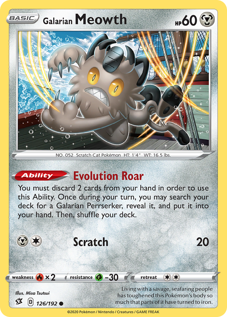 Galarian Meowth 126/192 Common Reverse Holo Rebel Clash NM/M