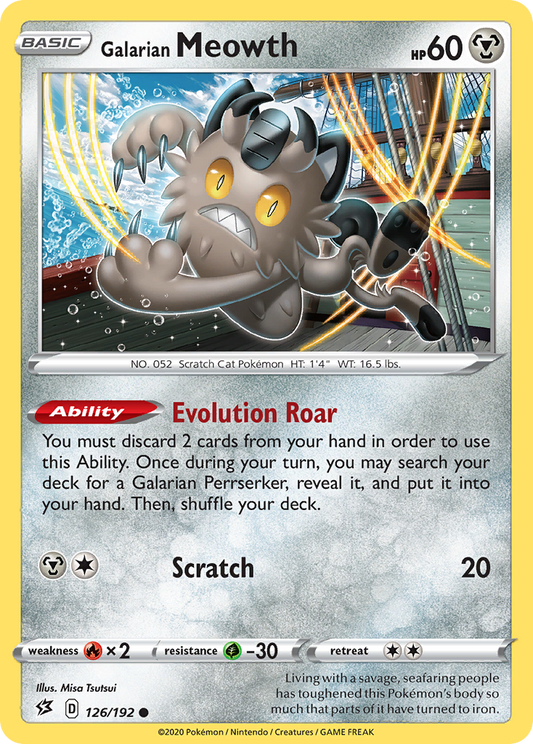 Galarian Meowth 126/192 Common Reverse Holo Rebel Clash NM/M
