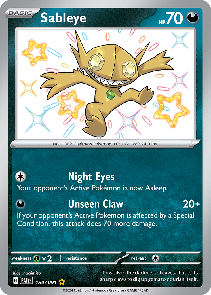 Sableye 184/091 Shiny Rare Paldean Fates NM/M