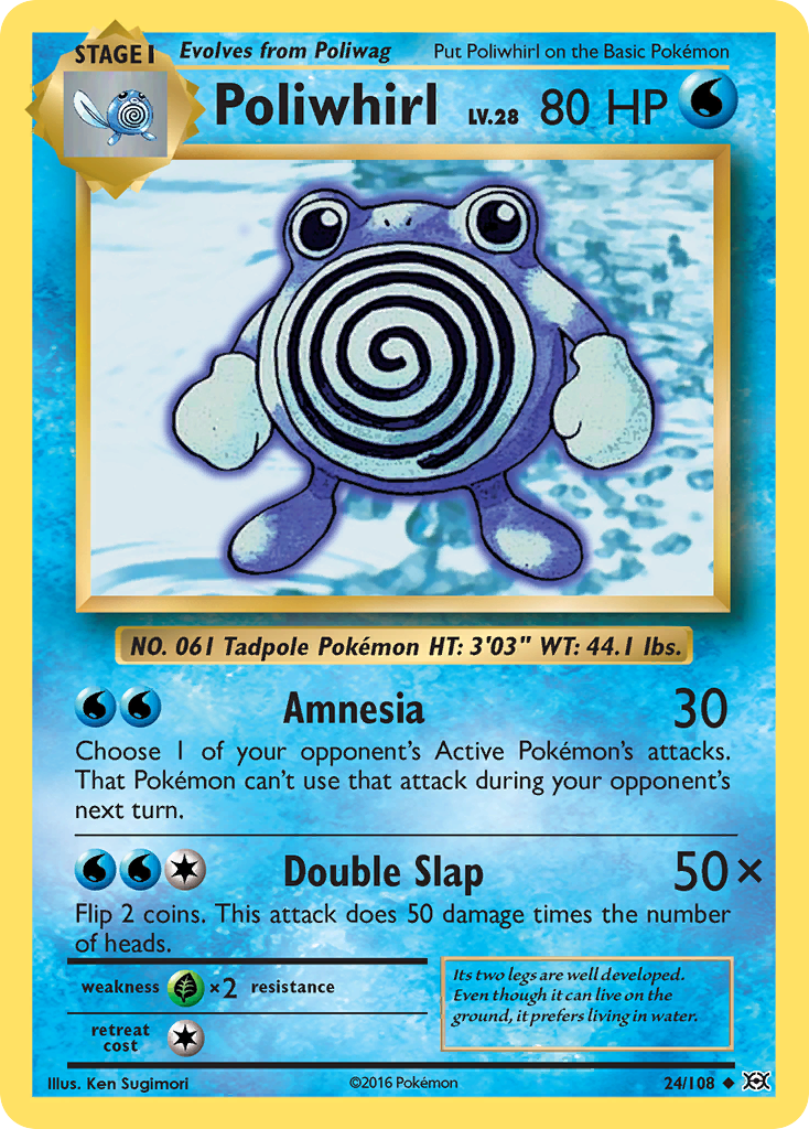 Poliwhirl 24/108 Uncommon Reverse Holo Evolutions NM/M