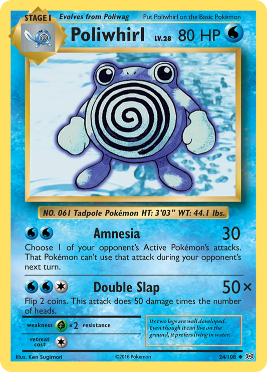 Poliwhirl 24/108 Uncommon Reverse Holo Evolutions NM/M