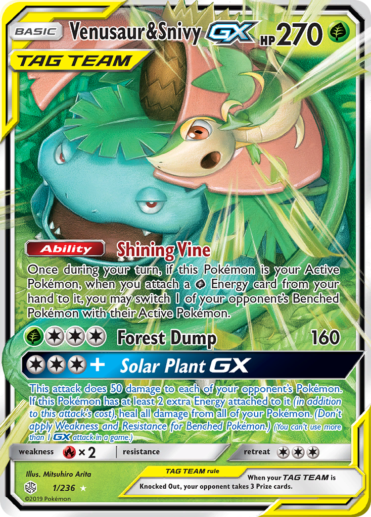 Venusaur & Snivy GX 1/236 GX Rare Cosmic Eclipse Holo NM/M