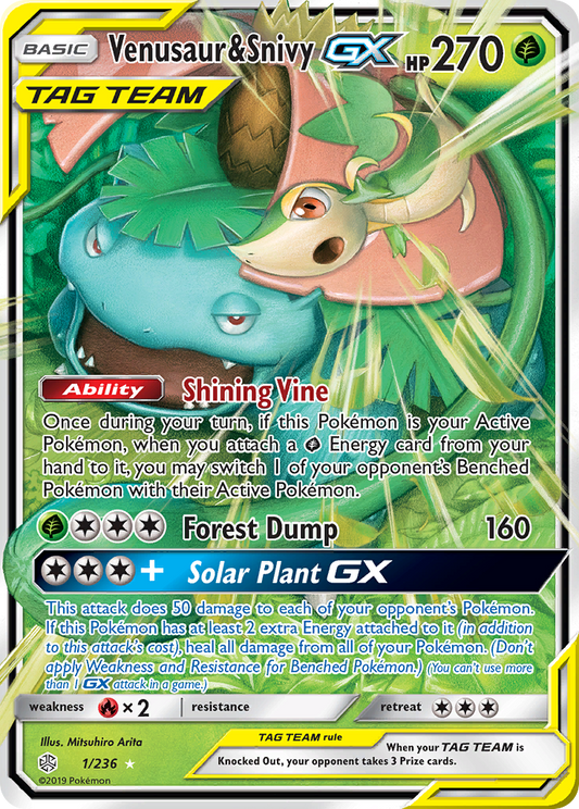 Venusaur & Snivy GX 1/236 GX Rare Cosmic Eclipse Holo NM/M