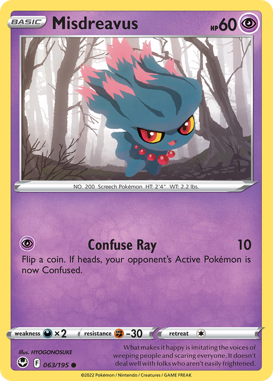 Misdreavus 063/195 Common Reverse Holo Silver Tempest NM/LP