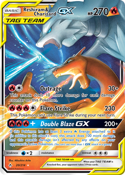 Reshiram & Charizard GX 20/214 GX Rare Unbroken Bonds Holo NM/M