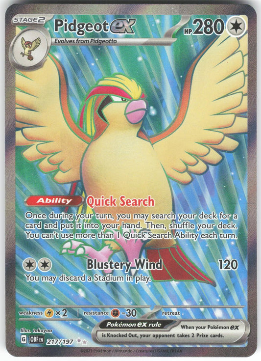 Pidgeot ex 217/197 Ultra Rare Obsidian Flames LP