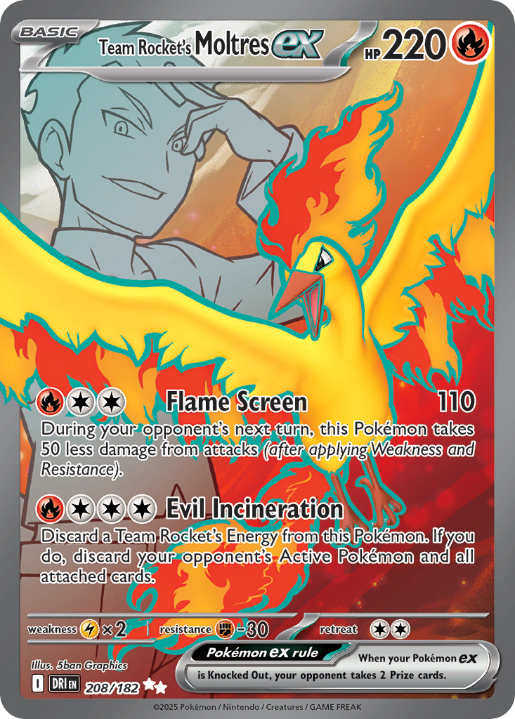 Team Rocket's Moltres ex 208/182 Ultra Rare Holo Destined Rivals NM/M