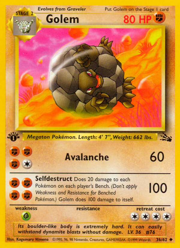 Golem 36/62 Uncommon Fossil Unlimited NM/M