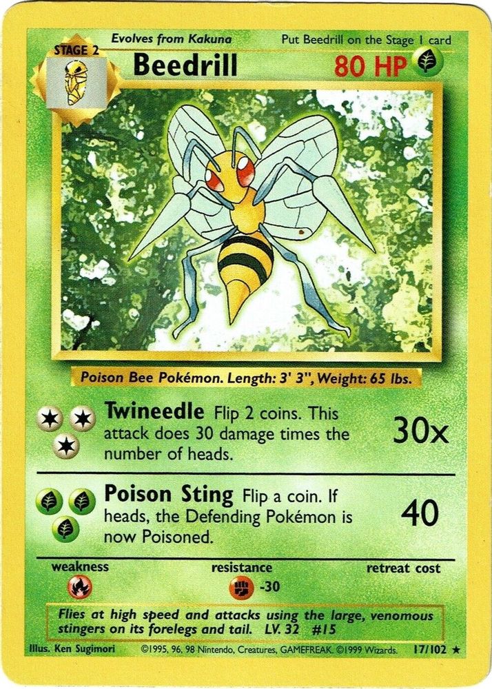 Beedrill 17/102 Rare Base Set Unlimited NM/M