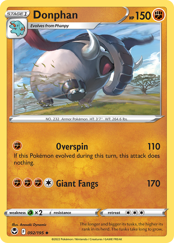 Donphan 092/195 Uncommon Reverse Holo Silver Tempest NM/LP