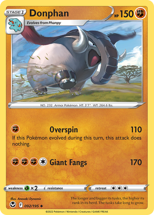 Donphan 092/195 Uncommon Reverse Holo Silver Tempest NM/LP
