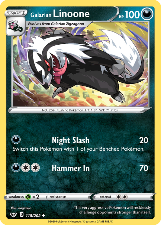 Galarian Linoone 118/202 Uncommon Reverse Holo Sword & Shield NM/LP