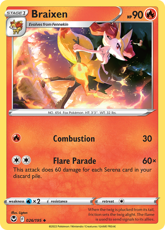 Braixen 026/195 Uncommon Reverse Holo Silver Tempest NM/LP