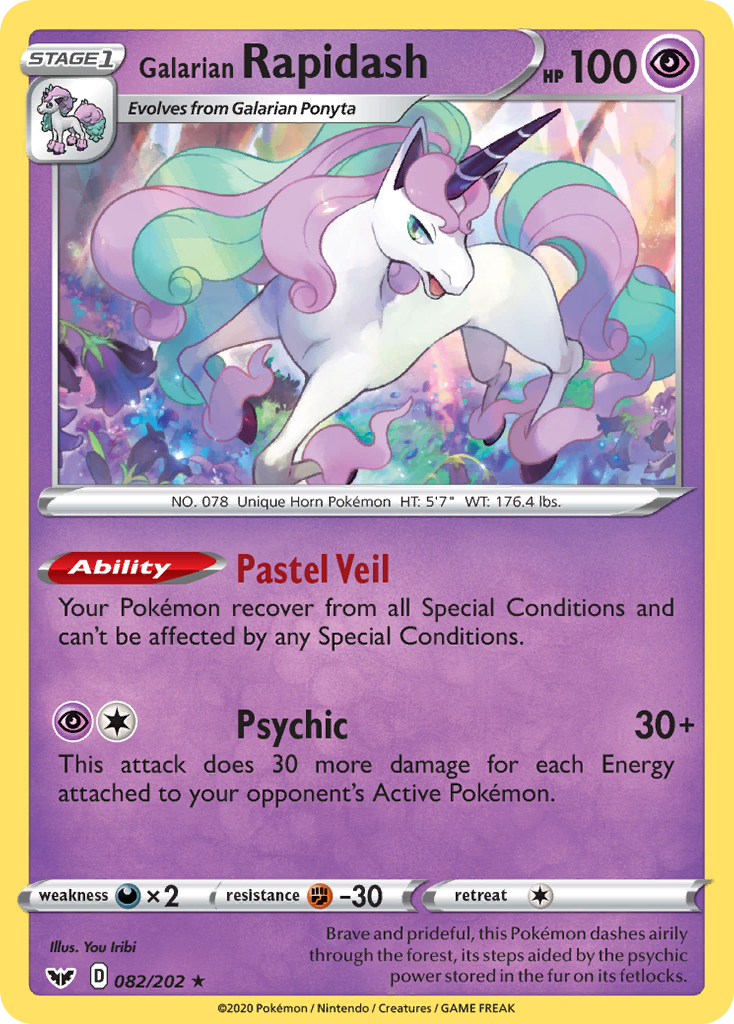 Galarian Rapidash 082/202 Rare Reverse Holo Sword & Shield NM/LP
