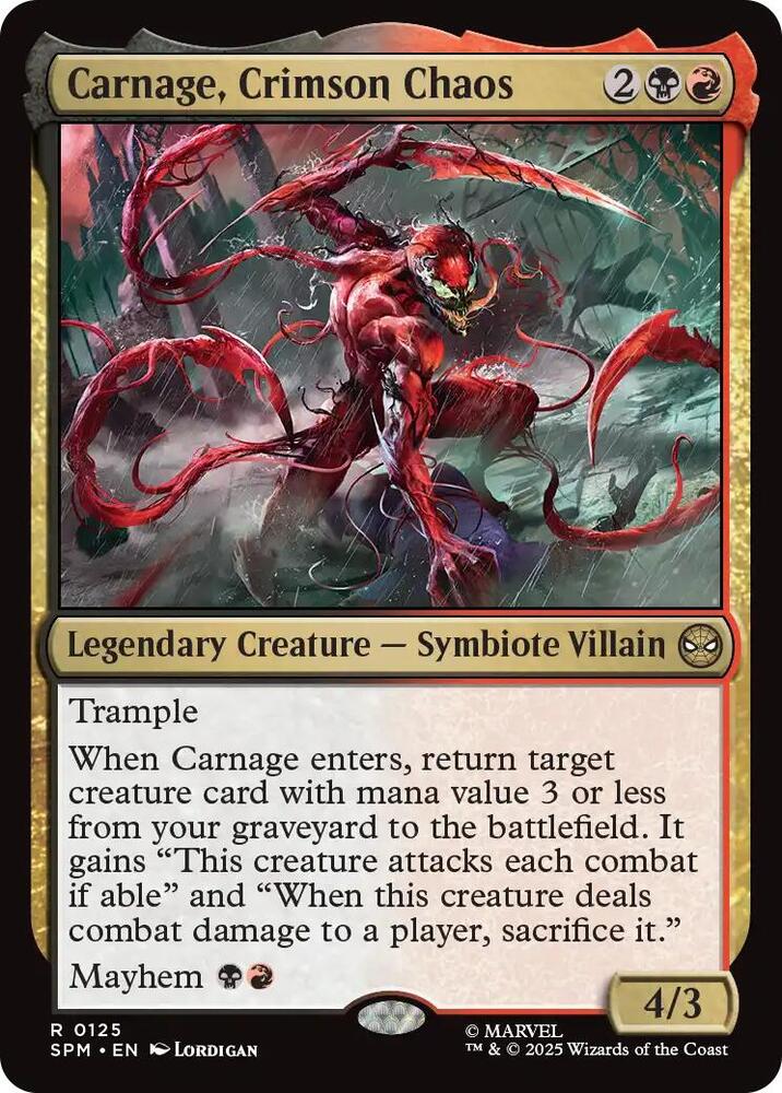 Carnage, Crimson Chaos 125 Rare Marvel's Spider-Man NM/M